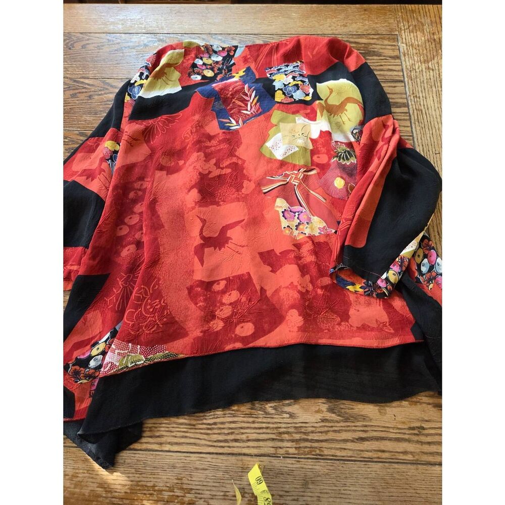 CITRON Women’s 3/4 Sleeve Crepe ORANGE BLACK Floral Blouse Size 0x - Picture 3 of 3
